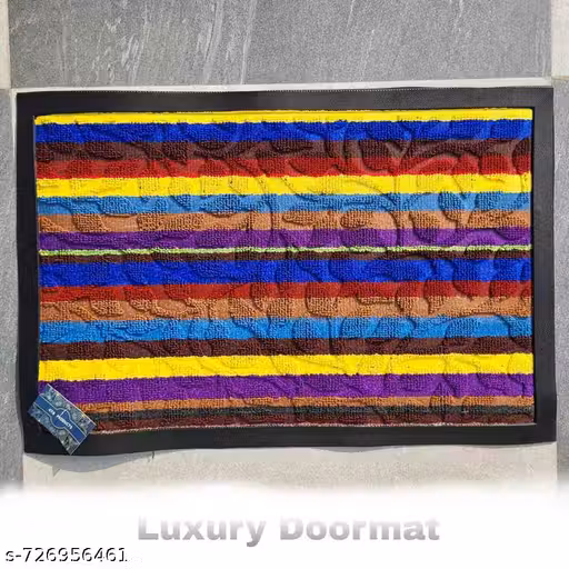 Premium Anti-Skid Door Mat with PVC Backing | Super Absorbent Stripe Pattern Entrance Mat | Washable Foot Mat for Home & Office (Multicolor, 16x24 Inch)