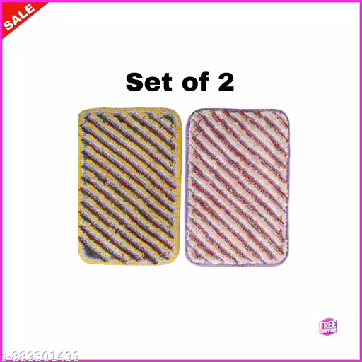 Striped Anti-Slip Doormat Set of 2 for Home Entrance, Kitchen & Bathroom, Multicolor Washable Absorbent Floor Mats for Daily Use, Durable Rubber Backed Rugs, Compact Size (Approx. 40x60 cm)