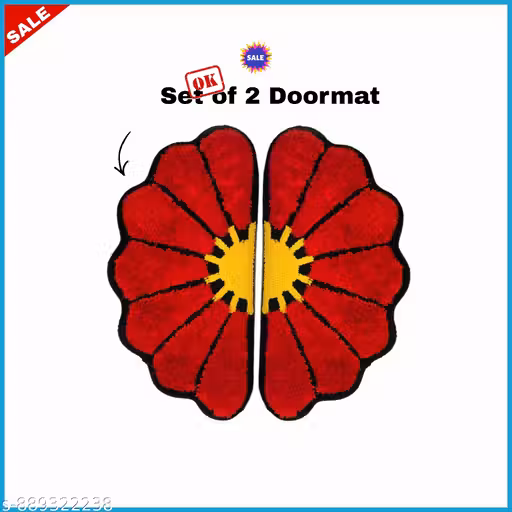 Doormat Set of 2 Red SunFlower Design Absorbent Anti-Skid Entrance Mat for Home Main Door Living Room Bedroom Floor Decor Foot Mat