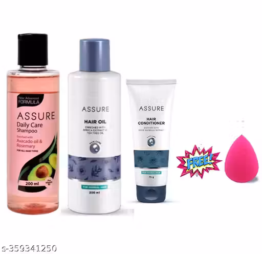 Free Zophorus Puff Blender Sponge 1 pc with Daily Hair_Care Shampoo 200ml & Hair Conditioner 75g & Hair Oil 200ml (Combo Pack of 4)