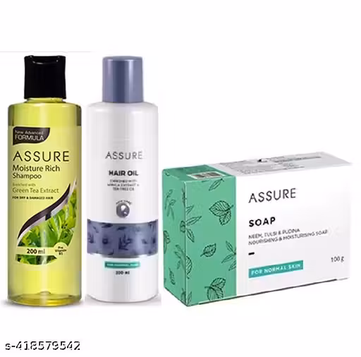 Assure Moisture Rich Shampoo 200ml, Arnica Hair Oil 200ml & Neem,Tulsi, Pudina Soap 100g - Combo Pack of 3 Items