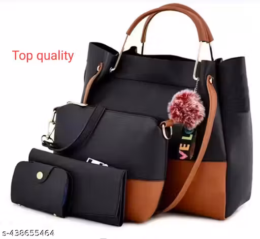 Black Designer Handbag Set for Women & Girls | Top-Class 4-in-1 Combo: Handbag, Purse, Sling Bag, Travel Bag, Clutch - Stylish & Trendy | Black Designer Handbag | Women’s Handbag Set | 4-in-1 Combo Handbag | Black Handbag for Girls | Girls' Sling Bag