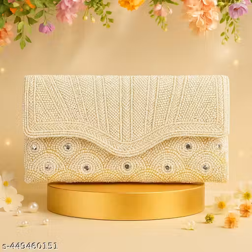 Wedding & Party Wear Clutch For Women || Stylish & Casual Clutch For Women & Girls || Beaded Women Designer Clutch Purs & Wallet || Handcrafted open Closure Clutches for Women and Girls (White)