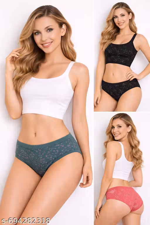 Panty pack for women, soft and cotton bland, daily use Panty,Pack of 3 , Random colour