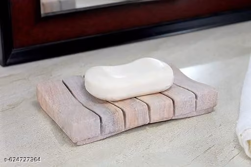 MBSC Natural Marble Soap Dish Holder | Ribbed Stone Soap Tray for Bathroom, Wash Basin & Kitchen Sink | Pack of 1 (Multicolor)