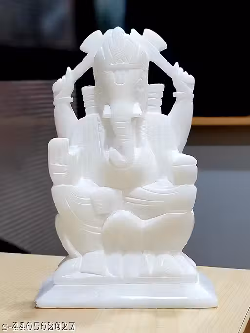 MBSC White Marble Lord Ganesha Idol 4 Inch | Ganesh Murti for Home Temple, Office, Puja Room & Spiritual Decor