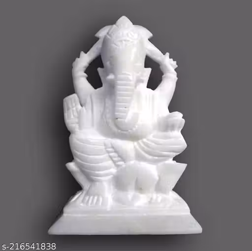 MBSC White Marble Lord Ganesha Idol 5 Inch Left Trunk | Ganpati Murti for Home Temple, Office & Puja Decor (Pack of 1)