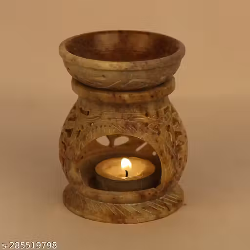 MBSC Natural Marble Handcrafted Aroma Oil Burner, Premium Oil Diffuser & Warmer Lamp with Elegant Design, Includes 1 Tea Light Candle for Relaxation, Aromatherapy, and Home Fragrance Enhancement