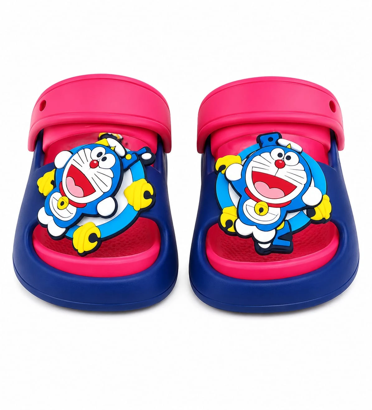 Doraemon Cartoon Kids Clogs for Boys & Girls (1–3 Years) | Soft EVA Lightweight Anti-Slip Baby Sandals with Adjustable Back Strap | Pink & Blue