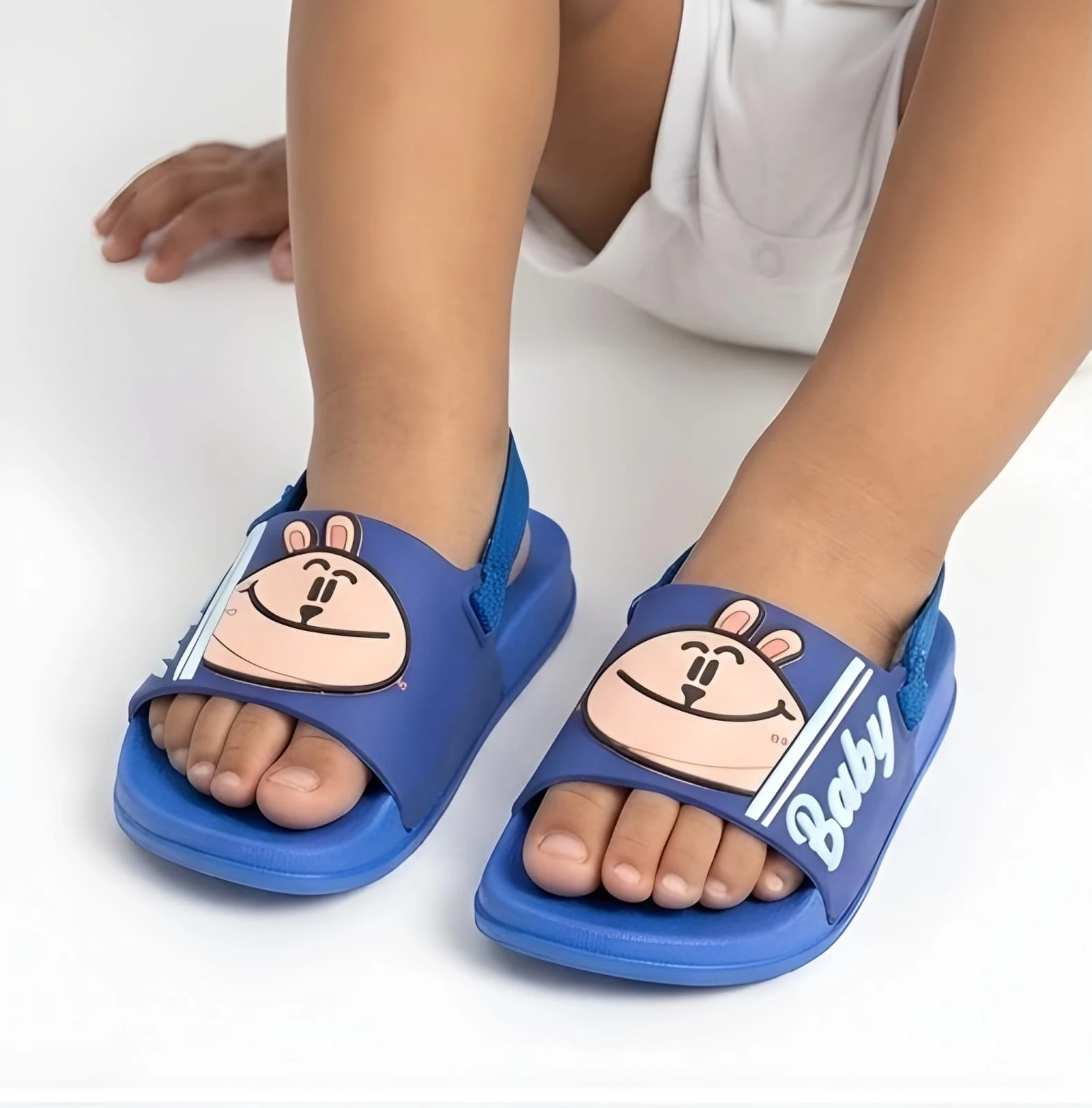 Cute Cartoon Bunny Kids Slippers for Boys & Girls (1–6 Years) | Soft EVA Lightweight Anti-Slip Baby Sandals with Back Strap | Blue