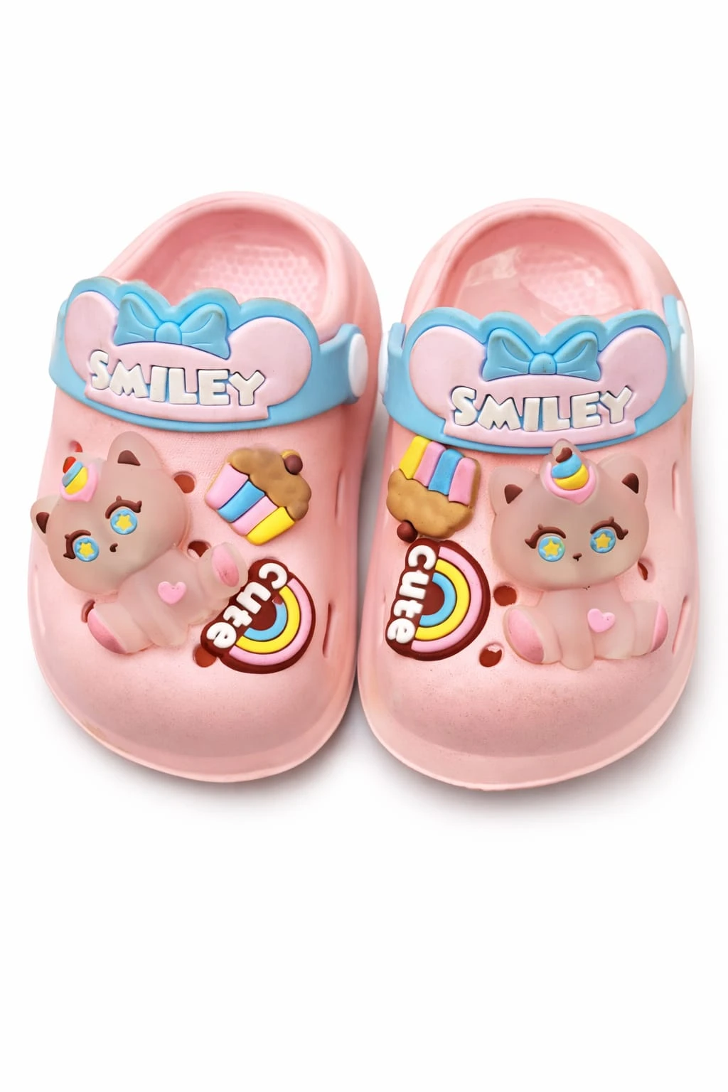 Smiley Cartoon Kids Clogs for Girls (1–6 Years) | Soft EVA Lightweight Anti-Slip Baby Garden Clogs with Adjustable Back Strap | Pink