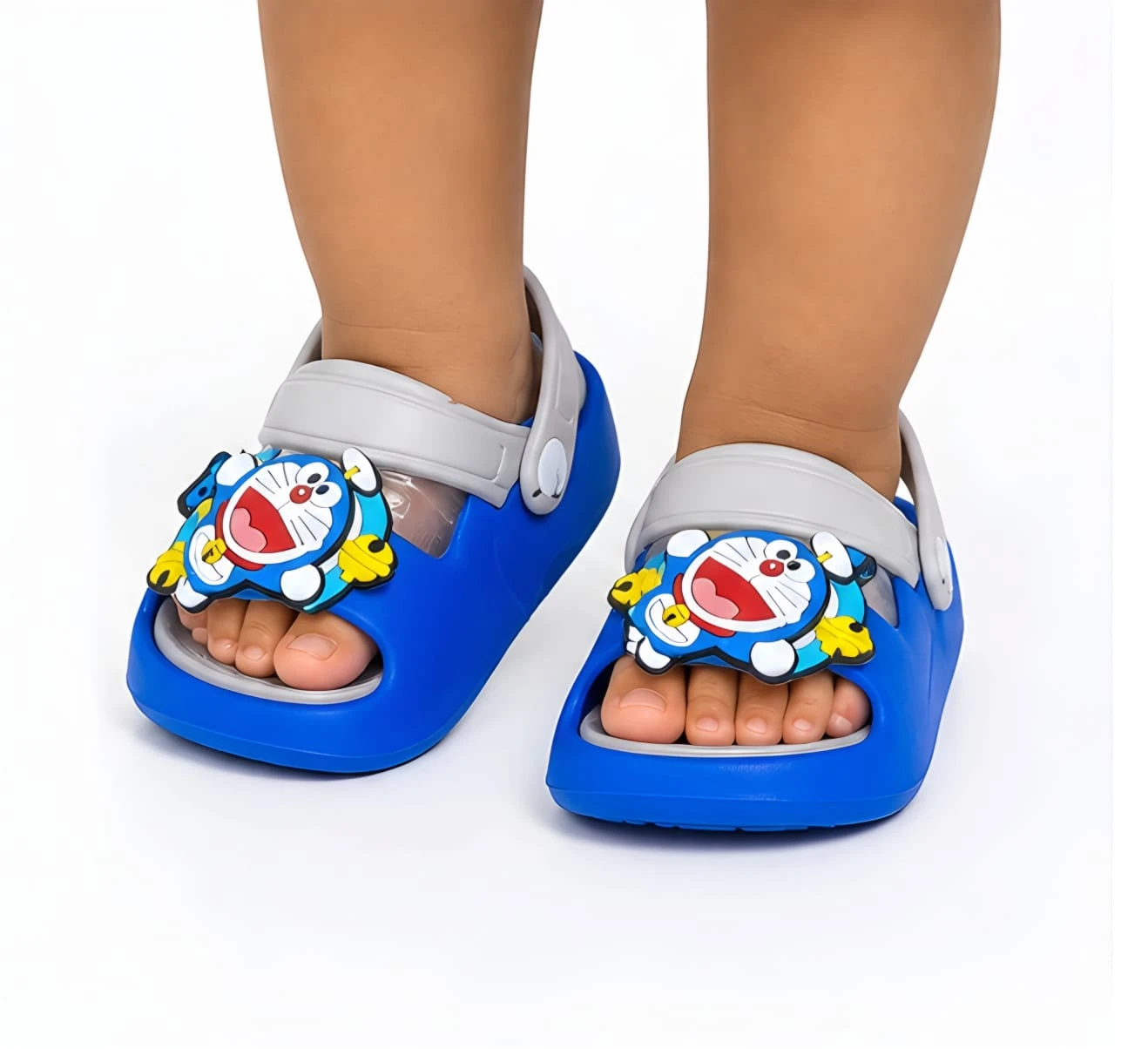Doraemon Cartoon Kids Sandals for Boys & Girls (1–6 Years) | Soft EVA Lightweight Anti-Slip Baby Sandals with Adjustable Back Strap | Blue & Grey