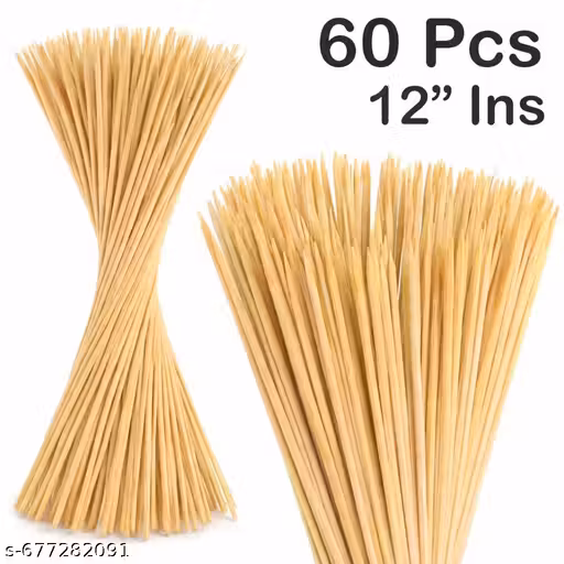 (60 Sticks) 12 Inch Skewers Sticks For Barbeque Bamboo Sticks,For Chicken,Kebab,Fruit holder,Wooden Craft