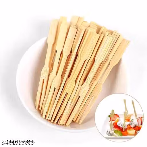 100 Pcs Bamboo Fruit Fork | Wooden Forks | Small Forks Dessert, Cocktail Forks, Mini Food Blunt End Forks, Wooden Appetizer Forks for Appetizer, 3.5 Inches