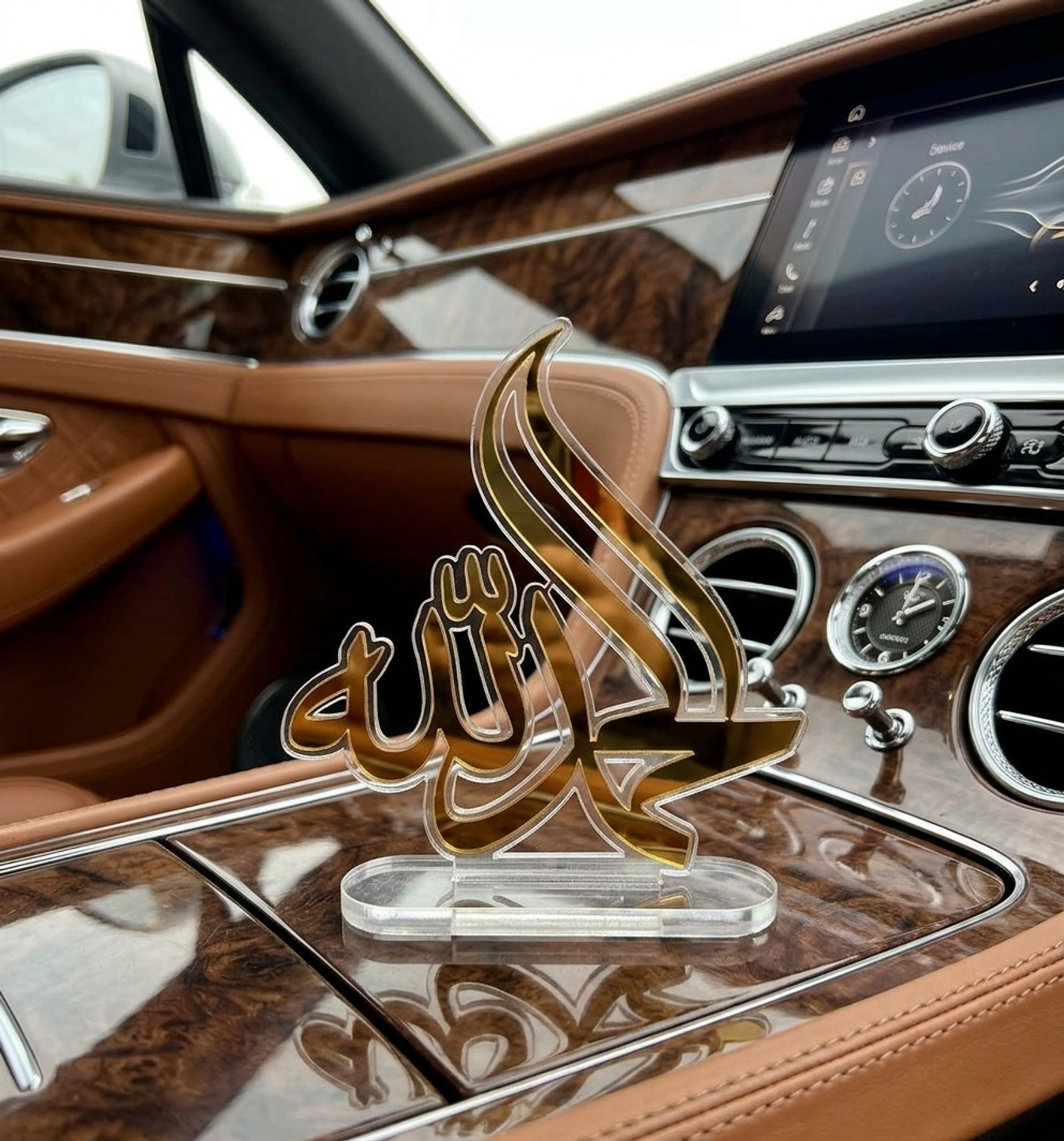 DULZIFY Premium Gold Mirror Acrylic "Alhamdulillah" Islamic Table Decor Decorative Showpiece - 12 cm (Plastic, Gold)
