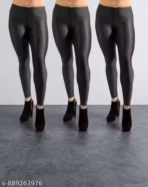 Women Shiny Stretchable Leggings Pack of 3 | Multicolor Slim Fit Ankle Length Fashion Leggings for Women