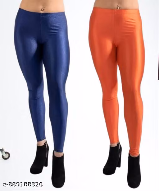 Women Shiny Stretchable Leggings Pack of 2 | Multicolor Slim Fit Ankle Length Leggings | Comfortable Fashion Leggings for Women