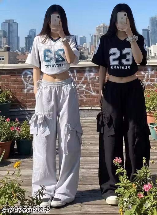 Trendy Women's Wide Leg High-Waist Trousers with Side Bow Detail | Korean Style Cargo Style Palazzo Pants