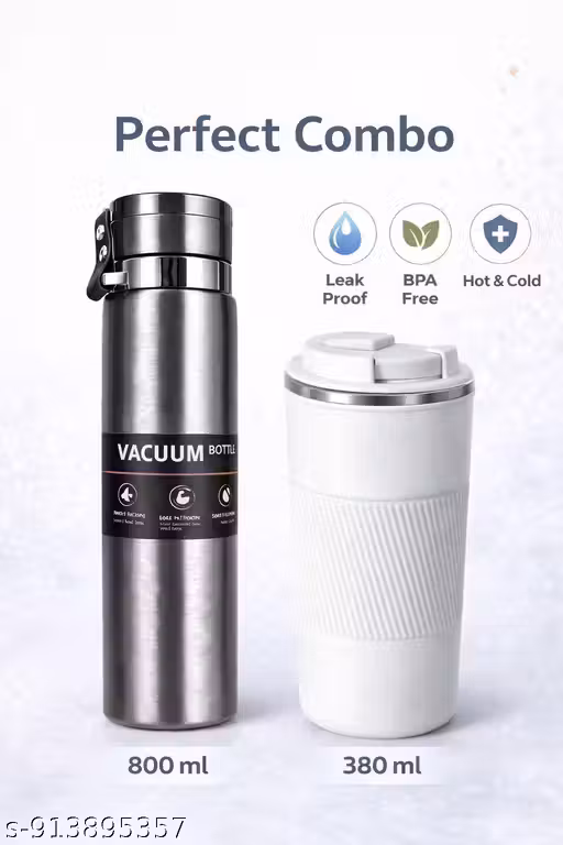 Premium Insulated Drinkware Set – 800ml Flask & 380ml Travel Mug