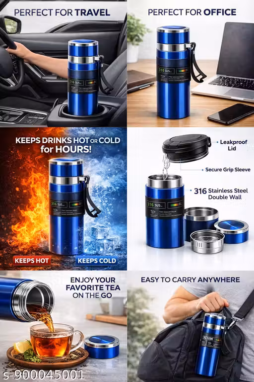 Premium 1000ml Stainless Steel Vacuum Insulated Flask – Double Wall Hot & Cold Thermos Water Bottle with Carrying Strap and Tea Infuser
