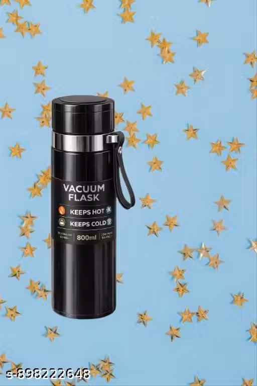 Premium Black 304 Stainless Steel Leak-Proof Vacuum Flask with Built-in Strainer, BPA Free, 500ml