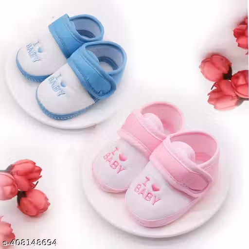 Adorable Innovative Baby Boy and Girl Booties Soft Shoes, Comfortable, and Trendsetting Cotton Foam and anti slip sole for 0 to 9 Months Mix combo of 2 pair shoes Red and pink