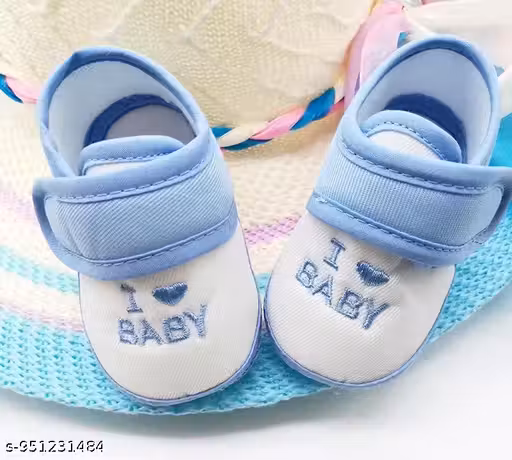 Kids choice Soft Sole Embroidered "I Love Baby" Velcro Closure Infant Booties for Newborns & Toddlers, Lightweight Blue & White Fabric First Walkers Title optimization