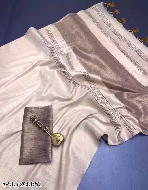 Art Silk Zari Cotton Linen Weaving Design Saree With Tassels And Latkan