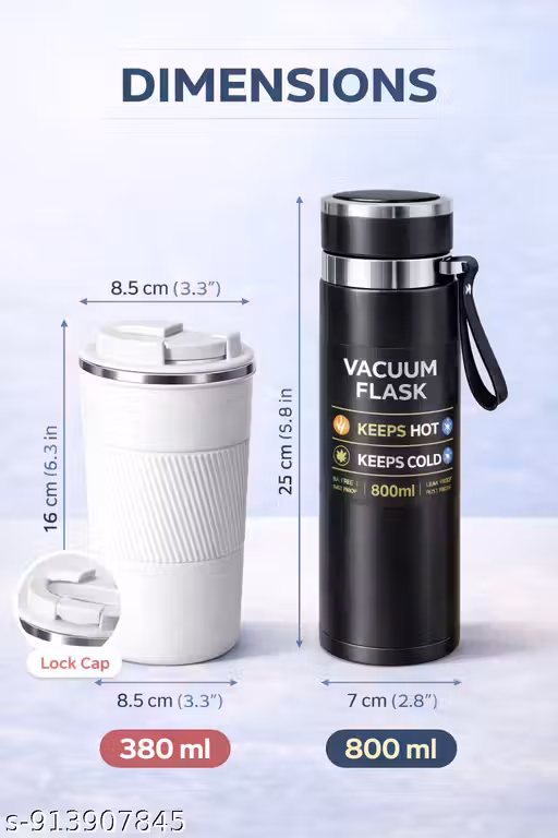 Premium Vacuum Insulated Combo: 800ml Flask & 380ml Coffee Mug