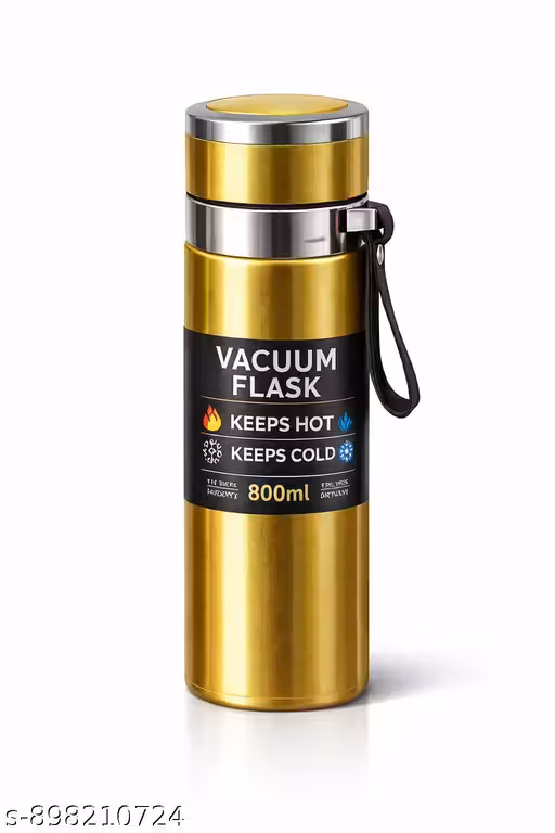 Stainless Steel Vacuum Flask Set (800ml, Gold) with 3 Steel Cups – Insulated Bottle for Hot & Cold Drinks, Travel-Friendly & Ideal for Gifting and office use