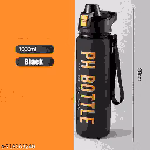 (Pack of 1) Black Matte Premium Leakproof Sports Water Bottle for Gym, Office & Travel (1000ml)