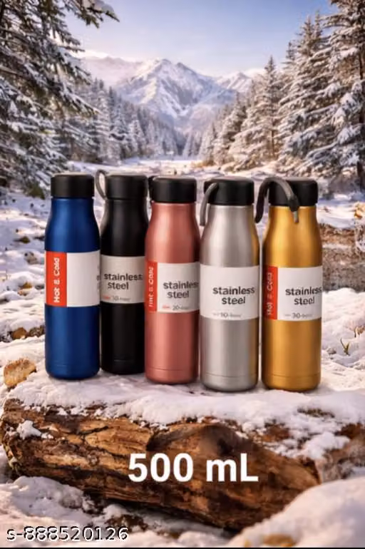 FLASK BOTTLE PACKOF 4, Flex Hot & Cold Water Bottle Stainless steel double wall insulated vacuumed water bottle 8 hour hot, 20 hour Cold Bottles 550 ml Water Bottle with multicolor drinking bottle easy to portable Leakproof-Non-Toxic flex water bottle (को
