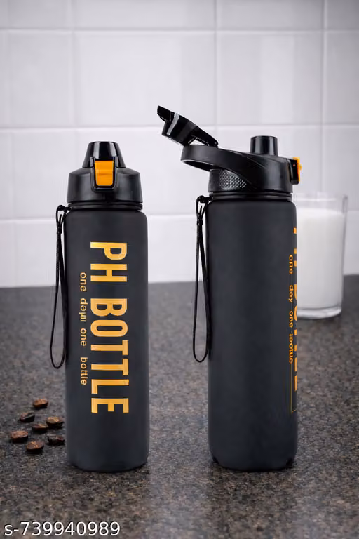 (Pack Of 2) Black Matte Premium Leakproof Sports Water Bottle for Gym, Office & Travel (1000ml)