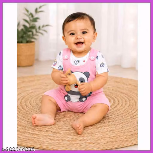 Baby Boys & Girls Cotton Printed Dungaree with Half Sleeve T-Shirt Set | Soft Casual Outfit