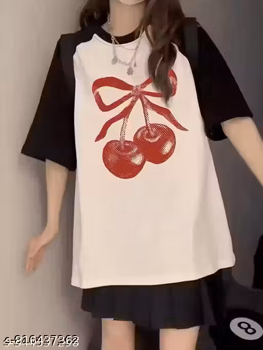 ANNNACKEL Graphic Printerd Round Neck White Colour Raglan Sleeves Oversize T-Shirt