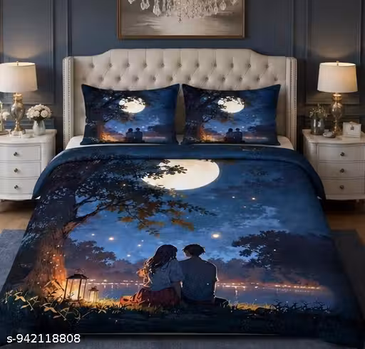 Designer 7D Double Bedsheet 90x100 Inch | Soft Microfiber Couple Theme Printed Bedsheet Set