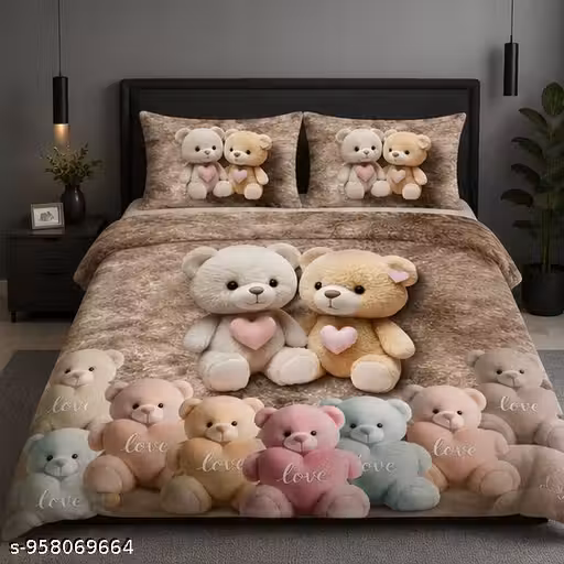 Luxury Teddy Bear Design Bedsheet 90x100 Inch | Premium Bedroom Bedding Collection