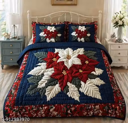 7D King Size Quilted Bed Cover 90x100 Inch | Elegant Floral Bedding Set with Pillow Covers