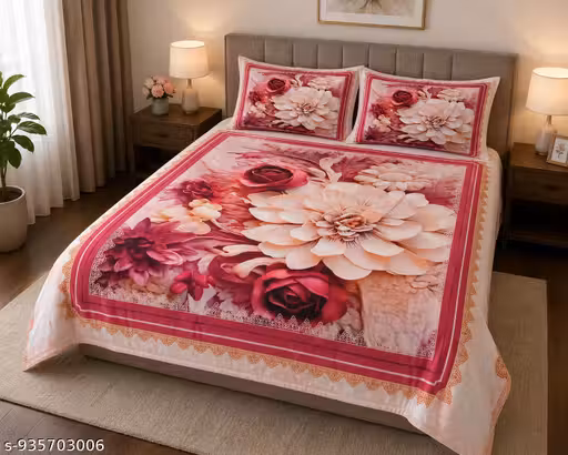 Stylish Double Bed 7D Bedsheet with Designer Print – 90x100 Inch Large Size