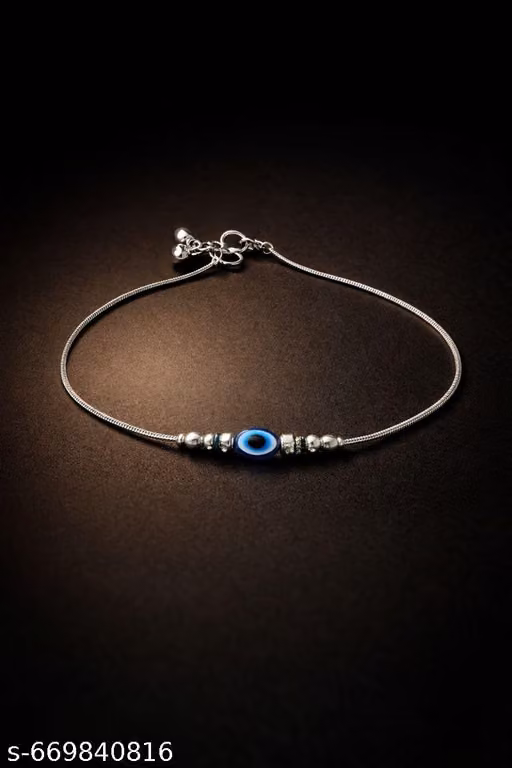 Silver Meena Evil Eye Anklet for Women