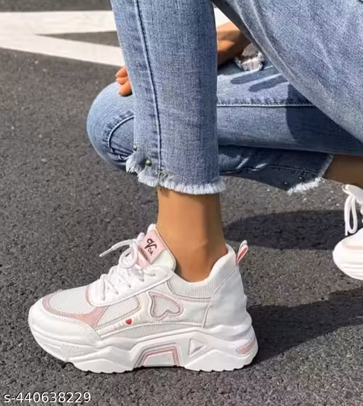 Casual Pink Heart Sneakers for Women | Trendy Platform Shoes