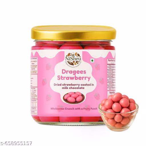 NISHRU Dragees Strawberry 150 Gram – Dried Strawberries Coated in Milk & White Chocolate | Sweet, Fruity & Creamy Chocolate Dragees | Gifting & Snacking Treat