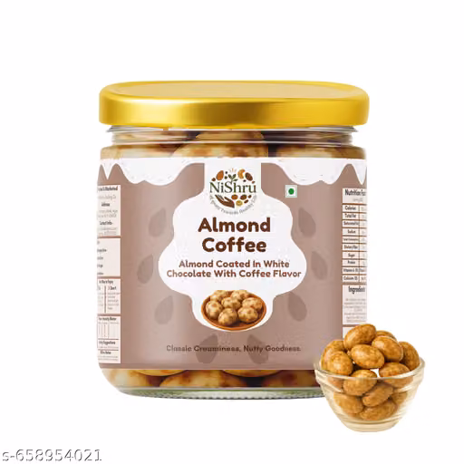 NISHRU Almond Coffee 150 Gram | Roasted Almonds Coated in White Chocolate | Crunchy, Aromatic & Gourmet Snack | Ideal for Gifting & Coffee Lovers