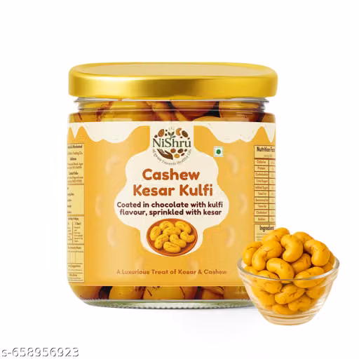 NiShru Cashew Kesar Kulfi 150 Gram – Chocolate Coated Premium Cashews | Rich Kulfi & Kesar Flavour Sweet Nut Snack