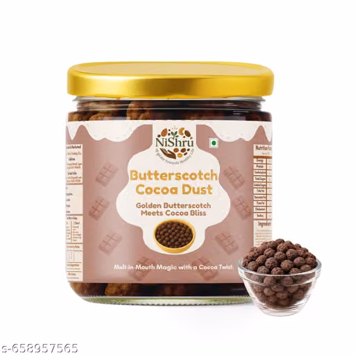 Nishru Butterscotch Cocoa Dust 250 Gram | Golden Butterscotch Meets Rich Cocoa Bliss | Sweet & Buttery Gourmet Snack with Cocoa Twist | Perfect for Gifting, Desserts & Coffee Moments