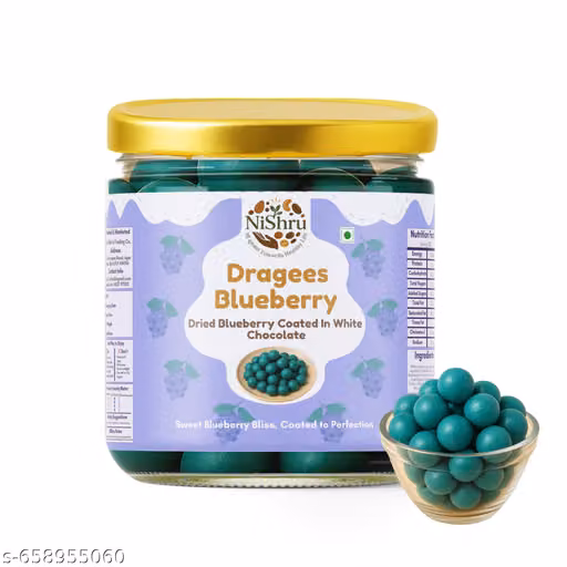 NiShru Dragees Blueberry 125 Gram – Chocolate Coated Blueberry Balls | Sweet Crunchy Dragee Snack | Premium Gift Treat