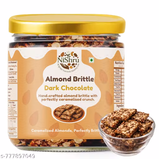 Nishru Almond Brittle Dark Chocolate Jar - 6 Pcs |Ideal Gift Hamper | Crunchy Almond Brittles