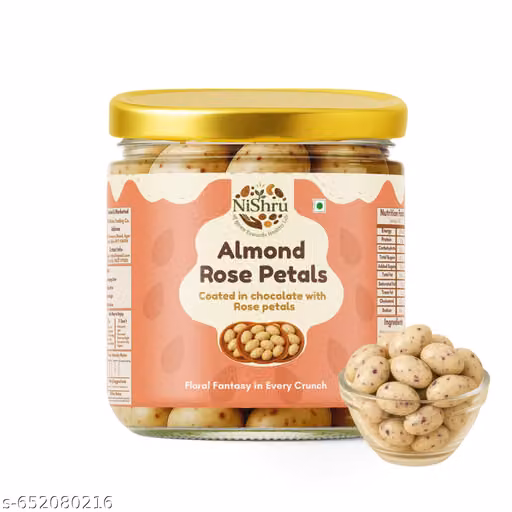 NiShru Almond Rose Petal (125g) | Premium Flavoured Almonds | Infused with Real Rose Petals & Sweetness | Healthy Gourmet Snack | Festive Gifting Delight