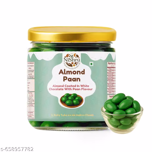 NiShru Almond Paan 125 Gram – Chocolate Coated Almonds with Meetha Paan Flavour | Sweet Mouth Freshener Nut Snack | Premium Festive Treat