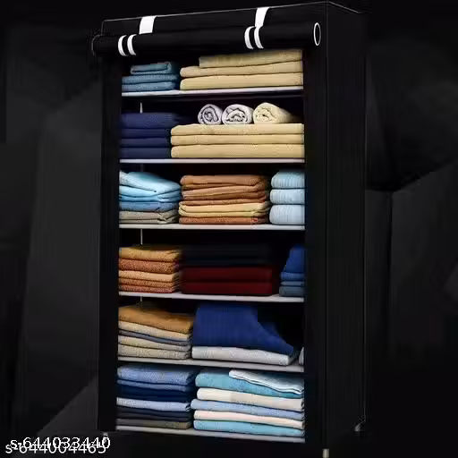 jai bajrangbali store store 6 shelves shoe rack plastic with zip door cover & side pockets, multiuse storage rack for footwear, toys, clothes with dustproof cover (6 shelves, plastic) ( BLACK 6 layer)